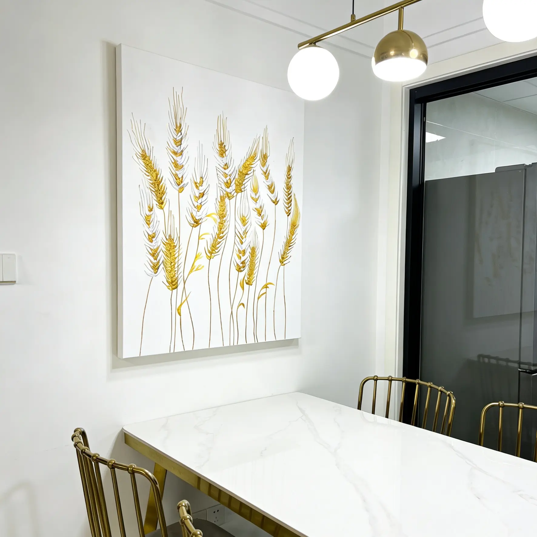 纯手-绘《金色麦浪》现代简约田园无框油画客厅餐厅卧室民宿装饰画