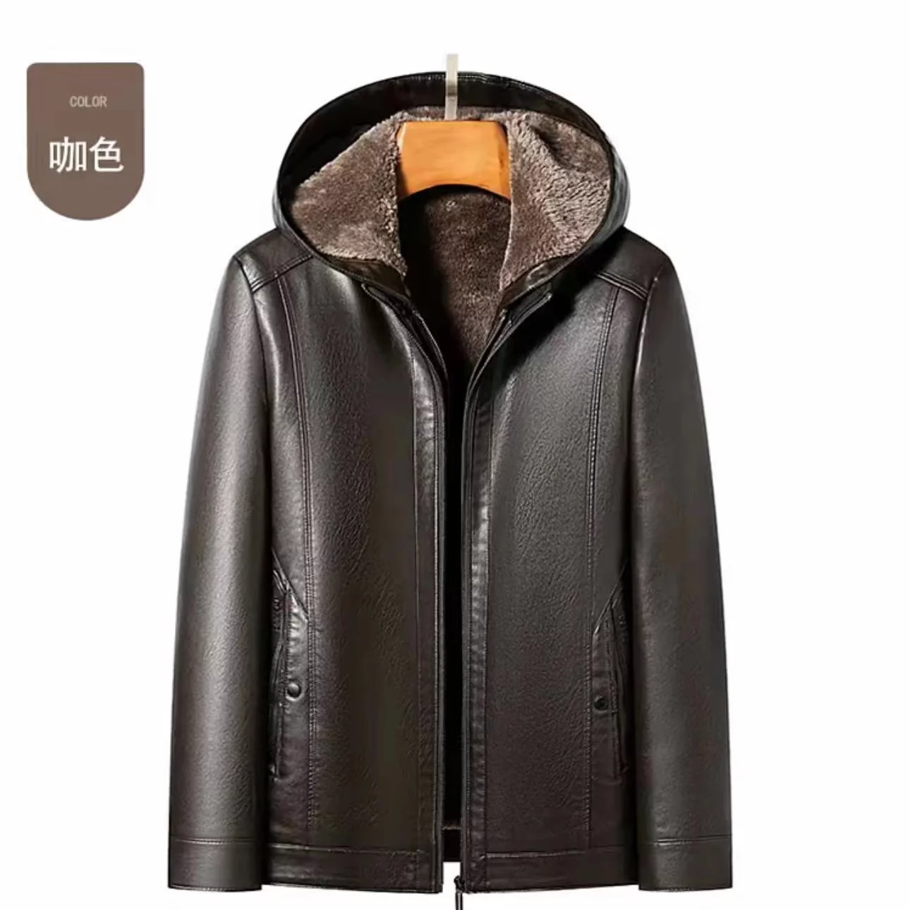 【时尚帽款】男士冬季新款加绒加厚可脱卸帽款真皮山羊皮休闲皮衣
