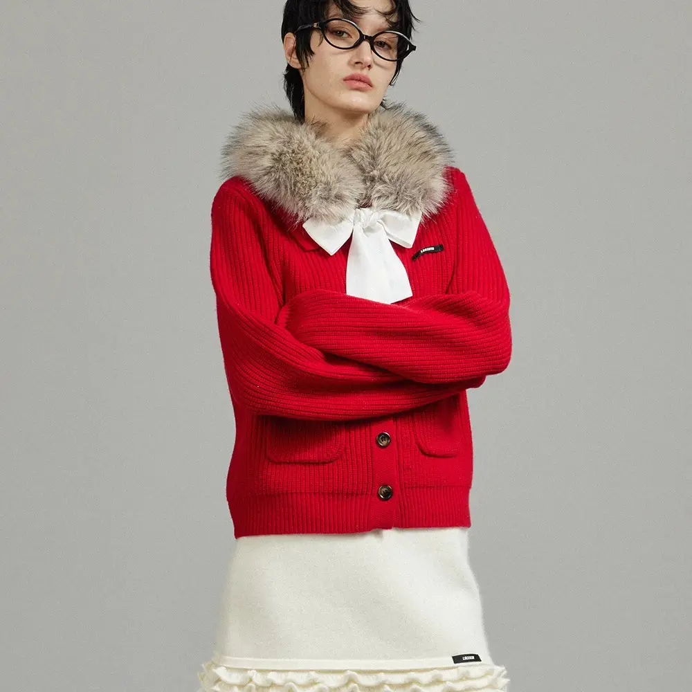 【LACERTA/莱瑟塔】2025冬季新品百搭上衣可拆卸毛领羊毛针织外套