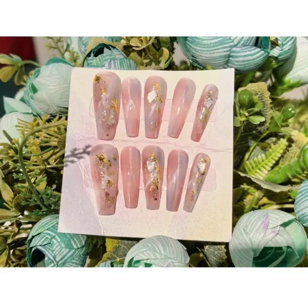 裸色晕染穿戴甲高级感显白气质手工美甲贴片富贵重工细闪