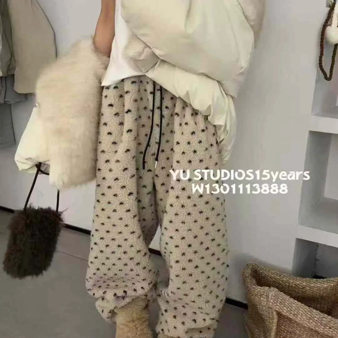 2025冬季新款小爱心颗粒绒卫裤宽松休闲显瘦百搭阔腿裤2113