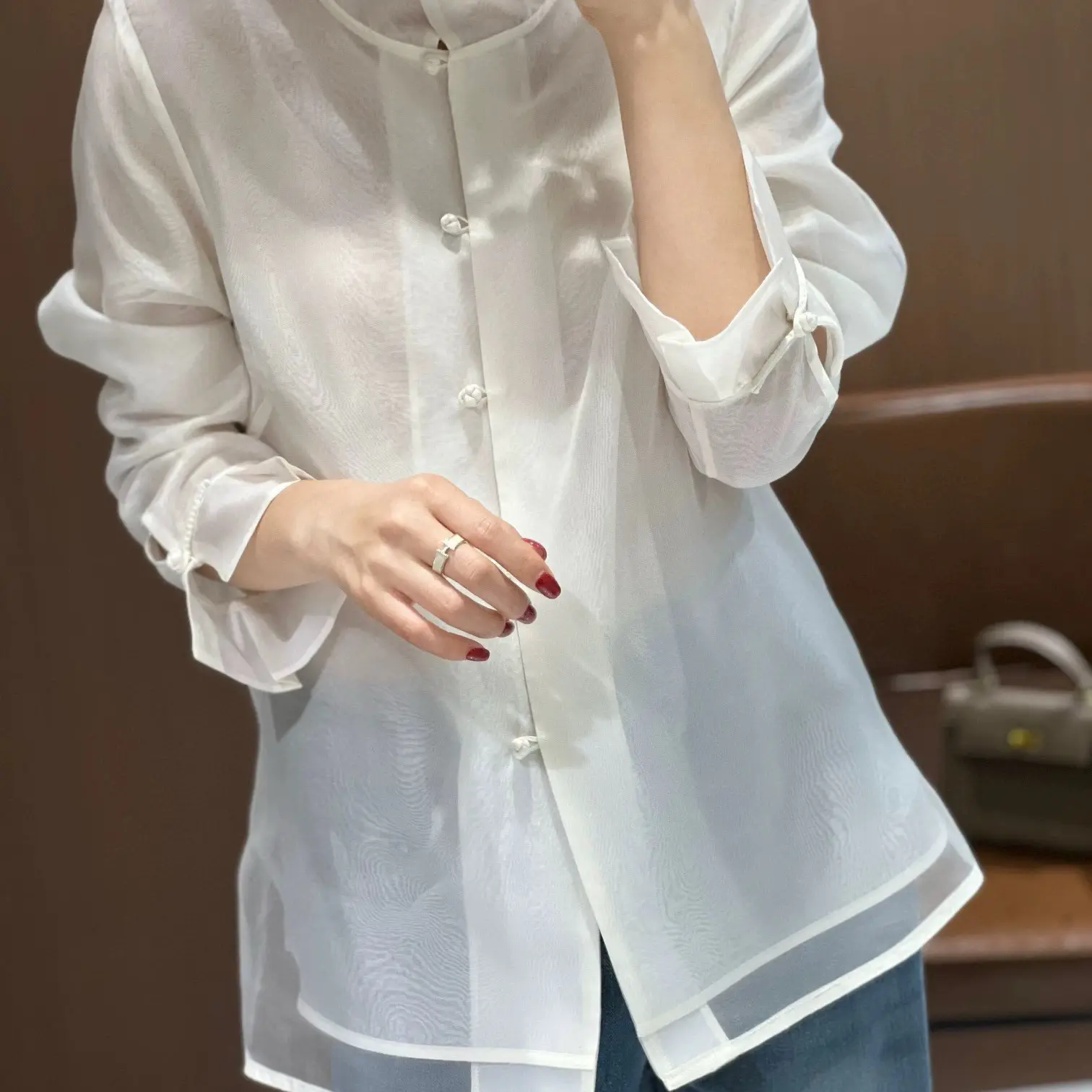 双层衬衫新款设计感小众立领长袖衬衫上衣
