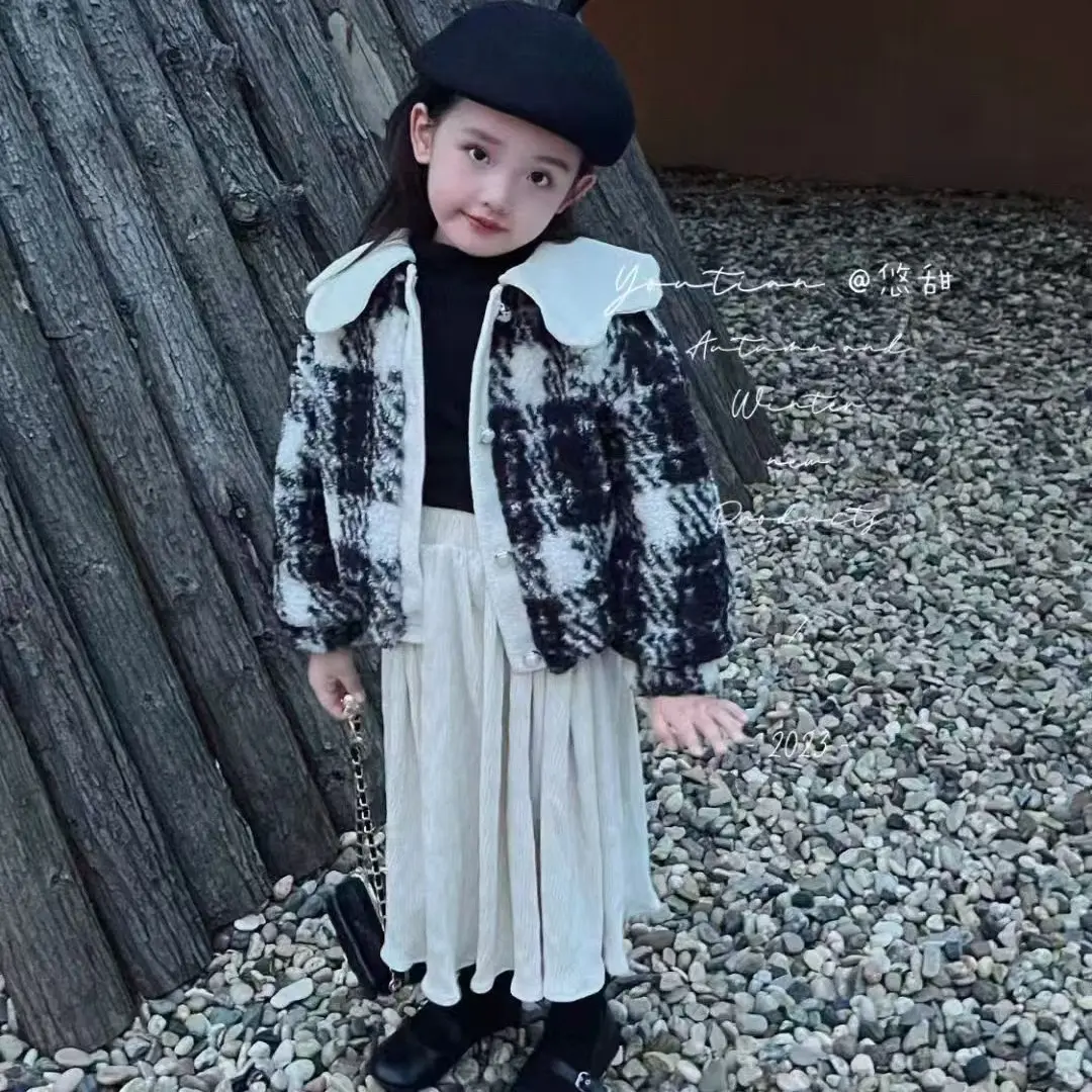 单排扣格子翻领冬季B类普通外套男童宝宝秋冬牛仔