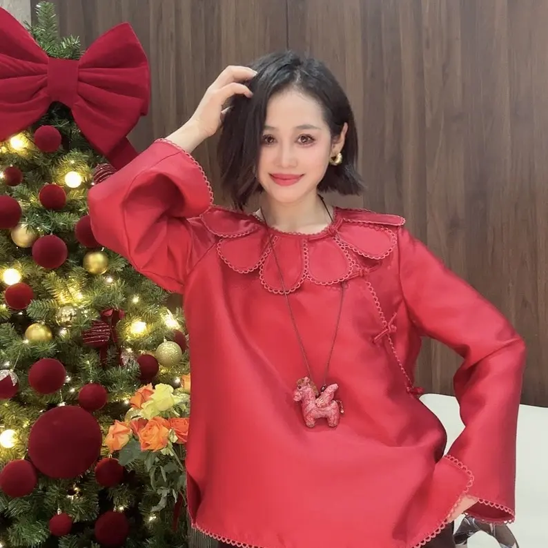 新中式国风拼接长袖云肩上衣打底衫