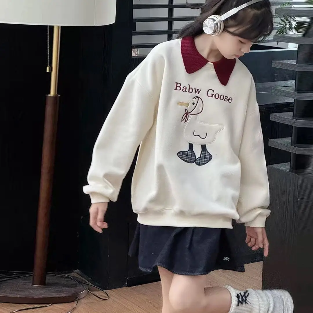 109-鸭子卫衣mochier沫弛尔女童翻领一体绒加绒加厚冬季卫衣