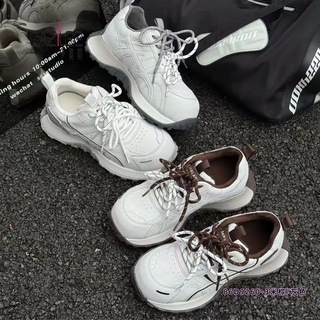 厚底休闲鞋系带透气百搭休闲运动鞋白色磨砂耐磨秋冬款