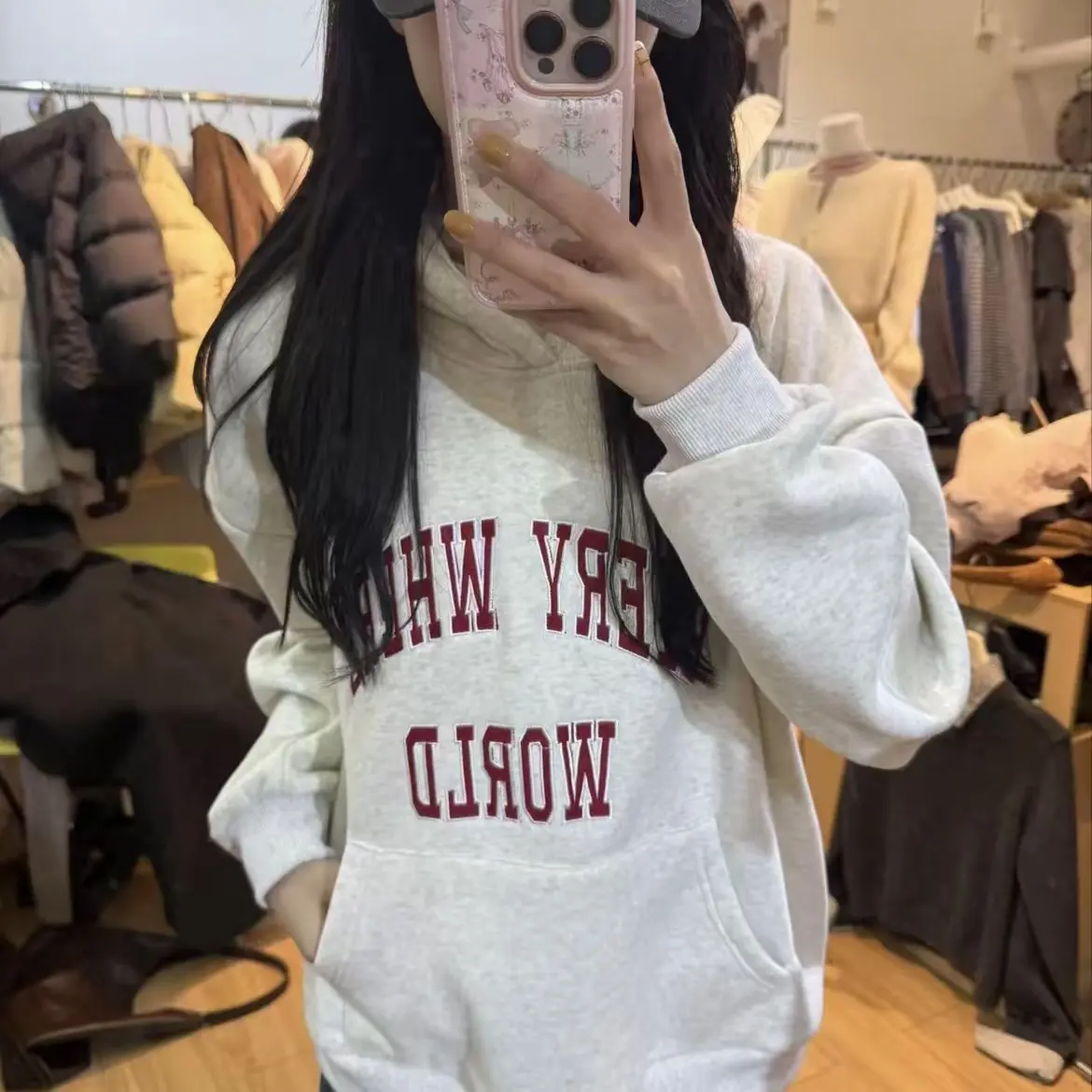 【dd】字母卫衣白花灰简约百搭加绒