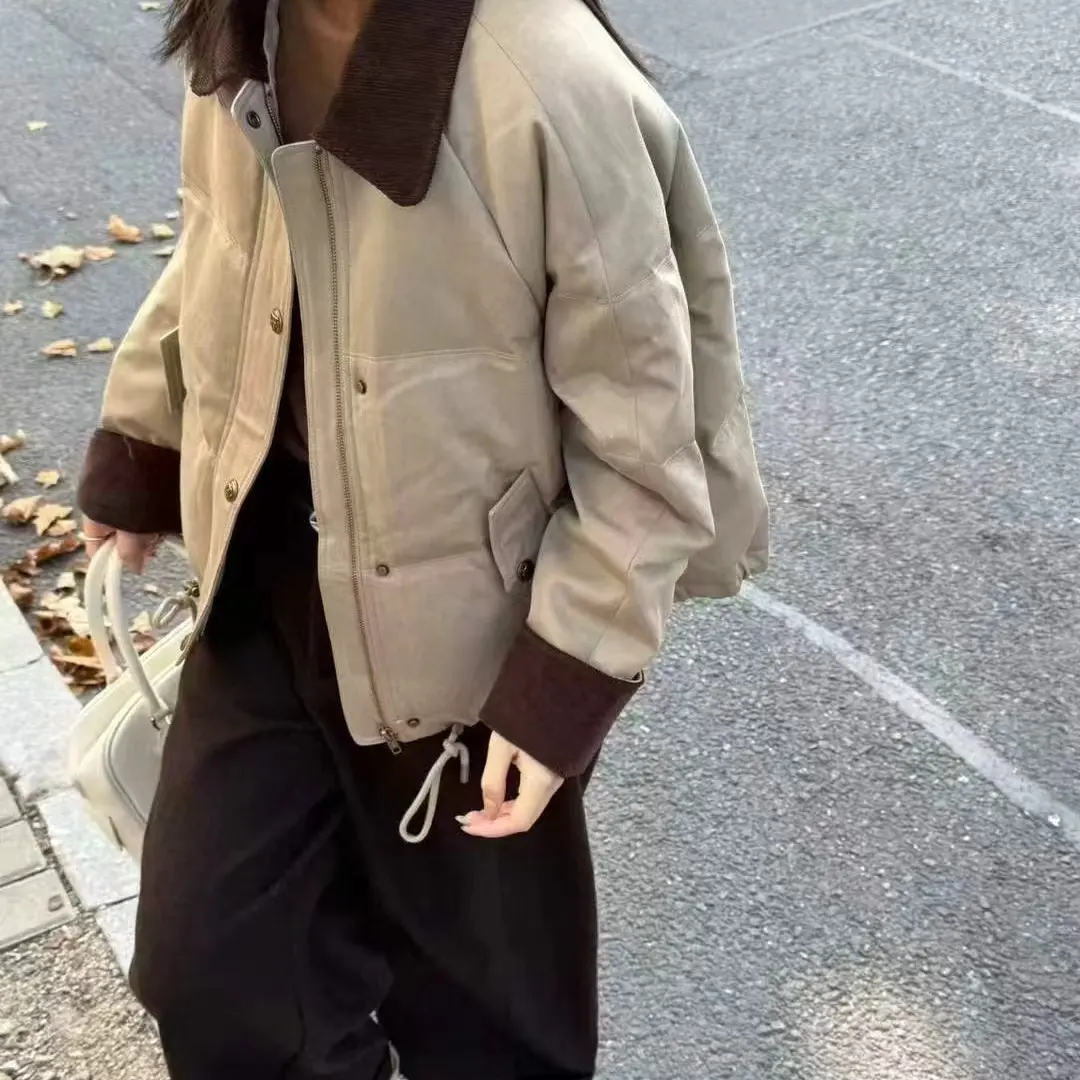 冬季新款立领短款白鸭绒加厚保暖！颜色白毛！棕色