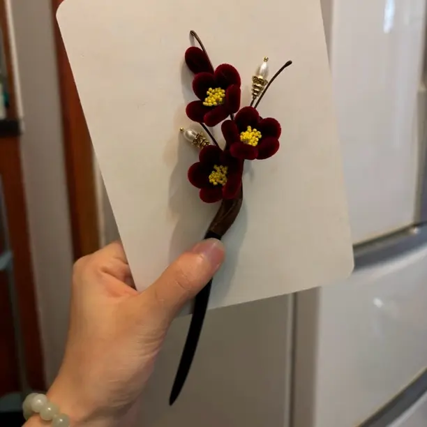 非遗绒花红梅发簪