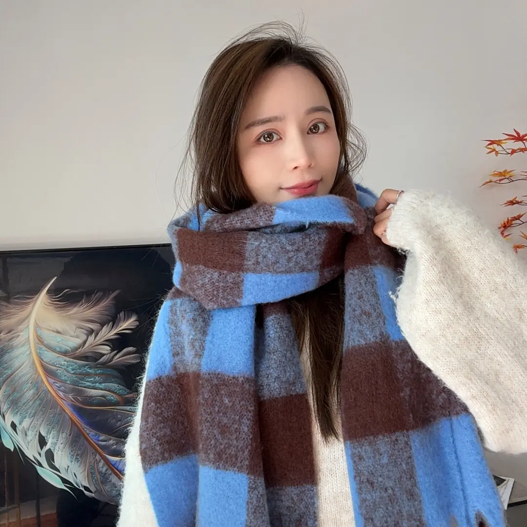 虞书欣同款格子流苏围巾秋冬韩系情侣款百搭保暖围学生加厚闺蜜款
