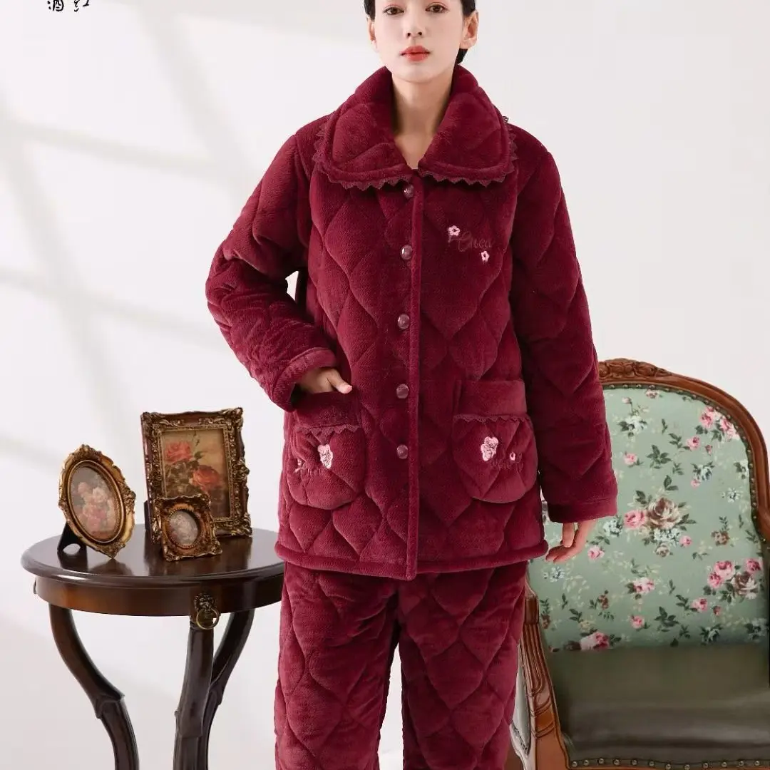 中老年女士冬季加厚加绒棉衣可外穿保暖家居服