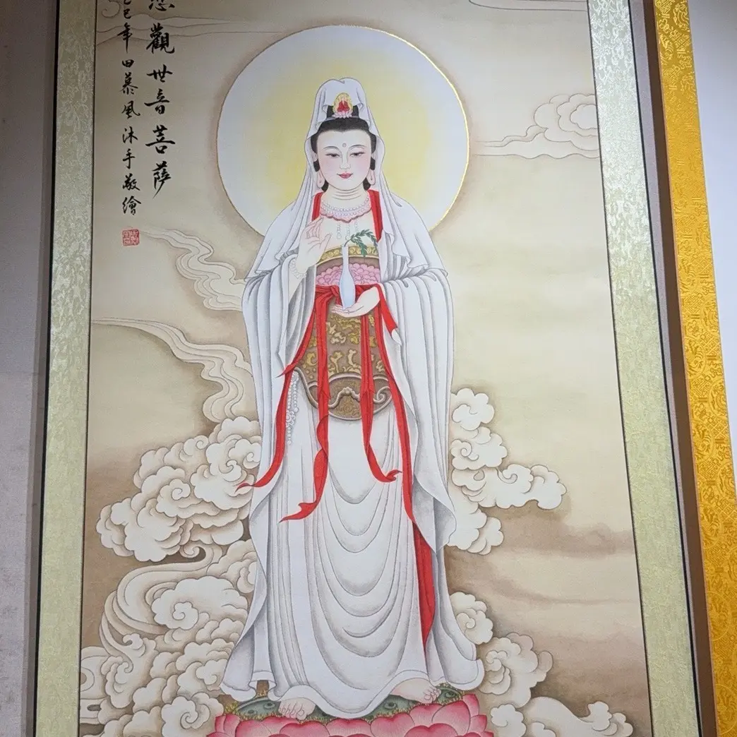 慕风老师精品工笔国画白衣观音菩萨画像65×130