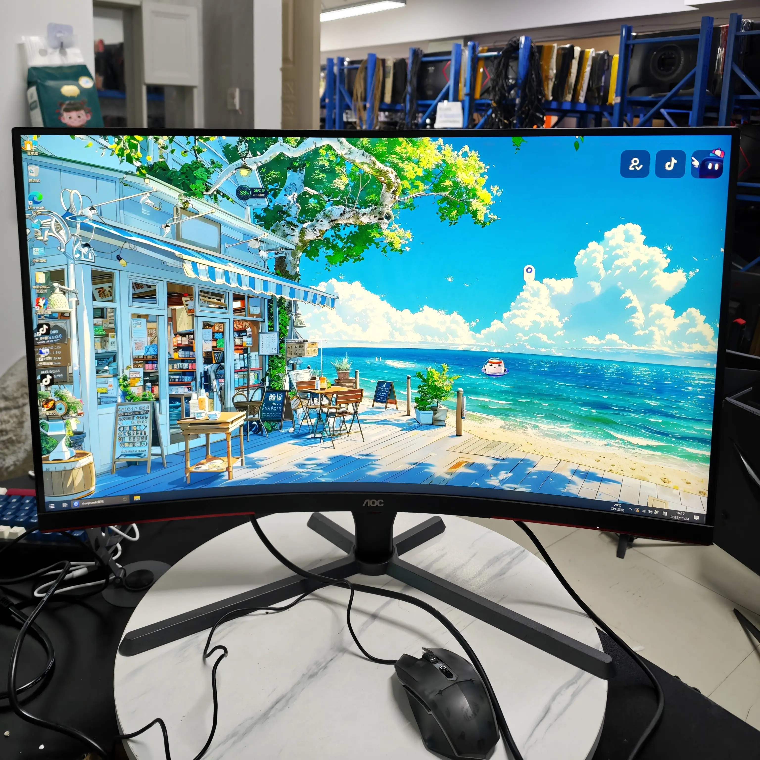 9新 AOC 32寸曲面2K165Hz高刷电竞显示器无边框高清二手显示屏
