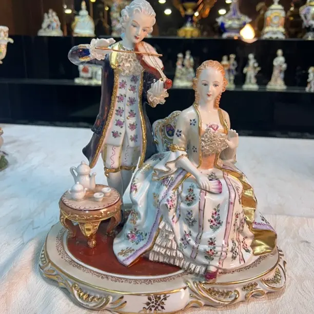 瓷偶 宫廷贵族人物摆件 复古 法式 纯手工手绘手彩描金