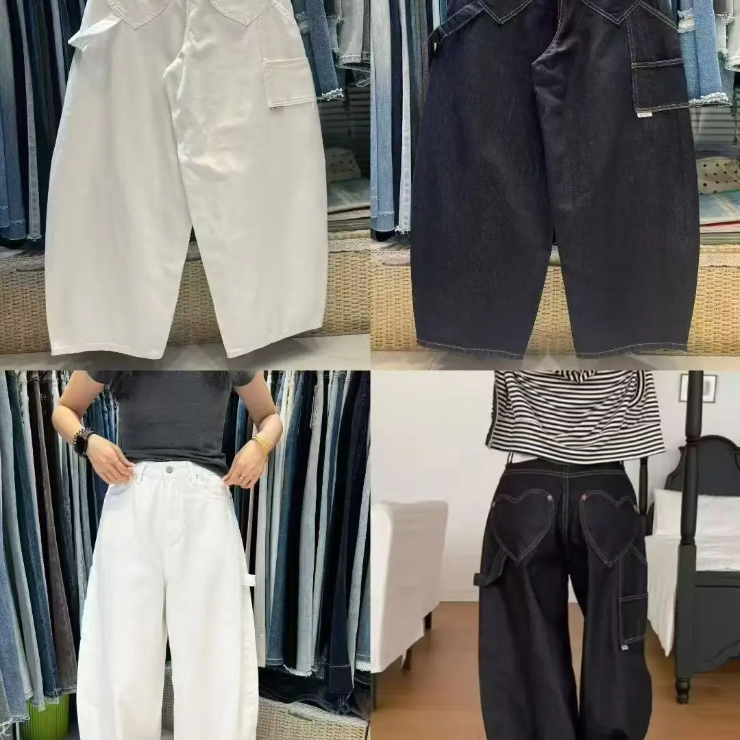 夏季新款复古高级气质百搭水洗时尚冰蓝弯刀直筒牛仔裤阔腿