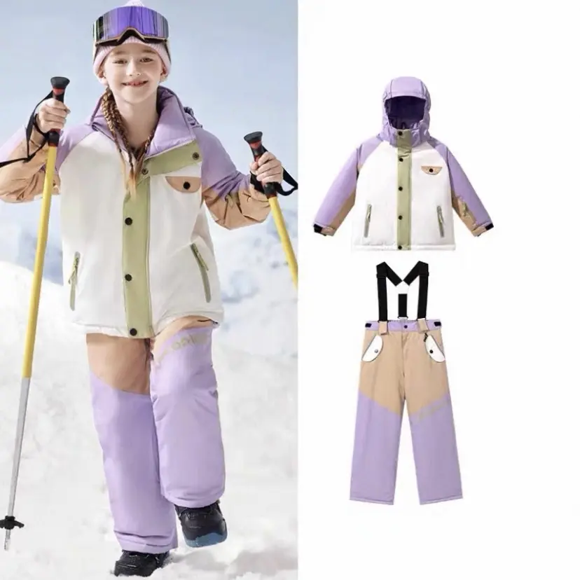 儿童男女同款加绒加厚雪裙户外冬季防水防风滑雪服套装