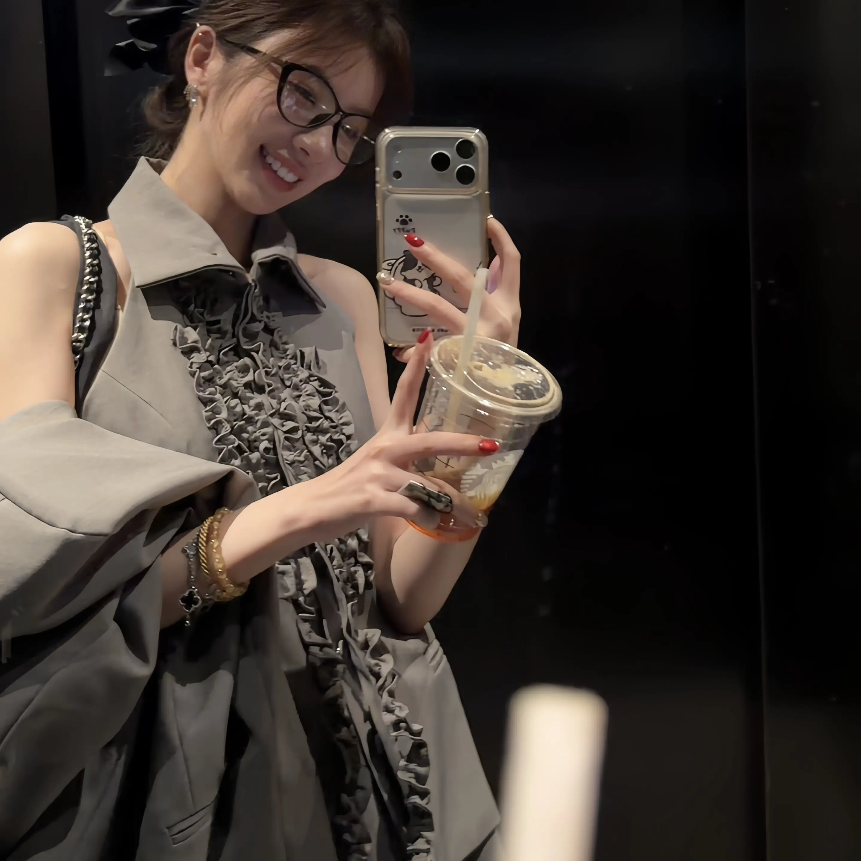 【47bb】巴黎灰纯手工捏着挂脖内搭➕轻奢知性风百褶半身裙47sk003