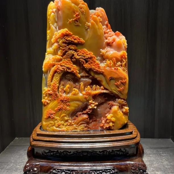 寿山石雕刻意境山水作品、质地细腻通透水润精致完美结合设计