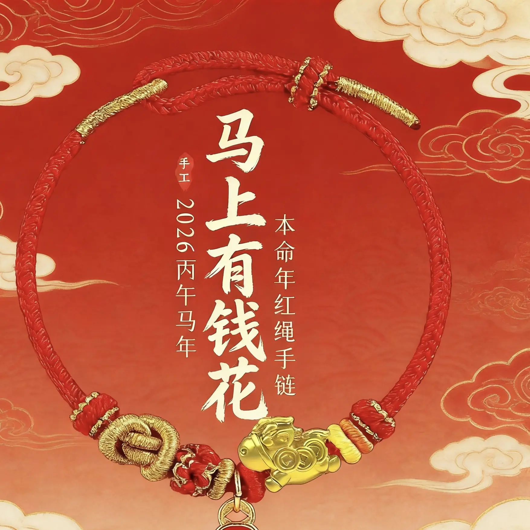 非金属布艺手链 非金属布艺手链 本命年马年红绳手工编织好运手链