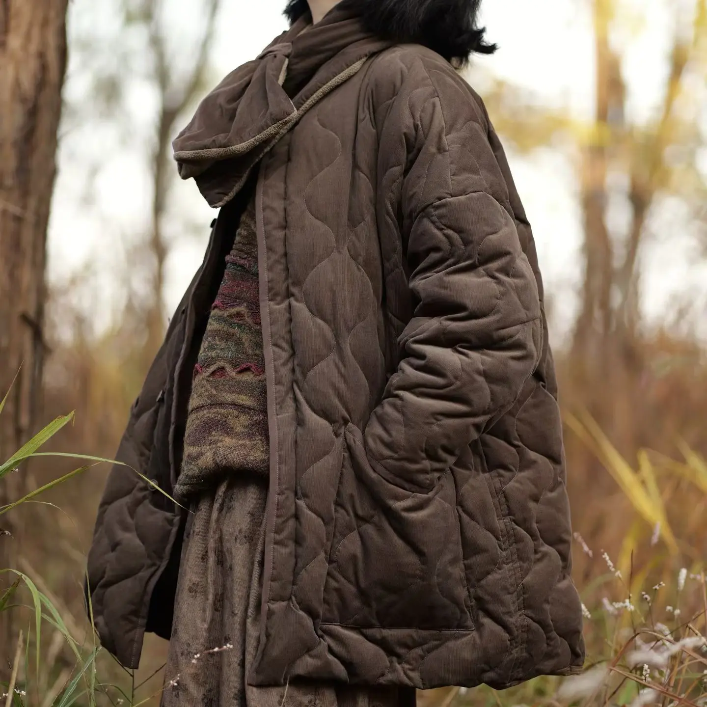 衣诗里品牌匹马棉百搭棉服衣长83