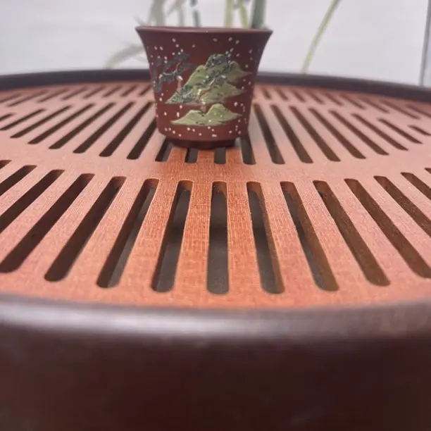 新华日报优选宜兴原矿紫砂杯【手工泥绘田园风杯】