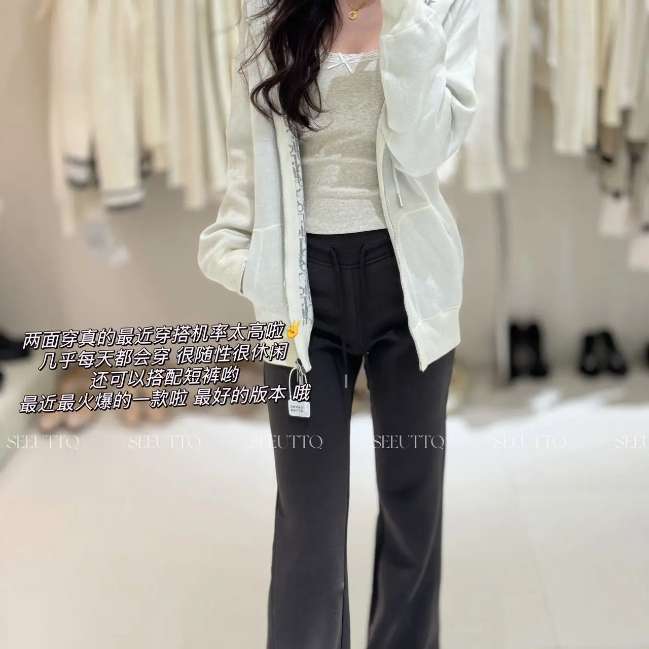 lulu裤子女士春秋高腰显瘦小个子美式灰色运动微喇裤