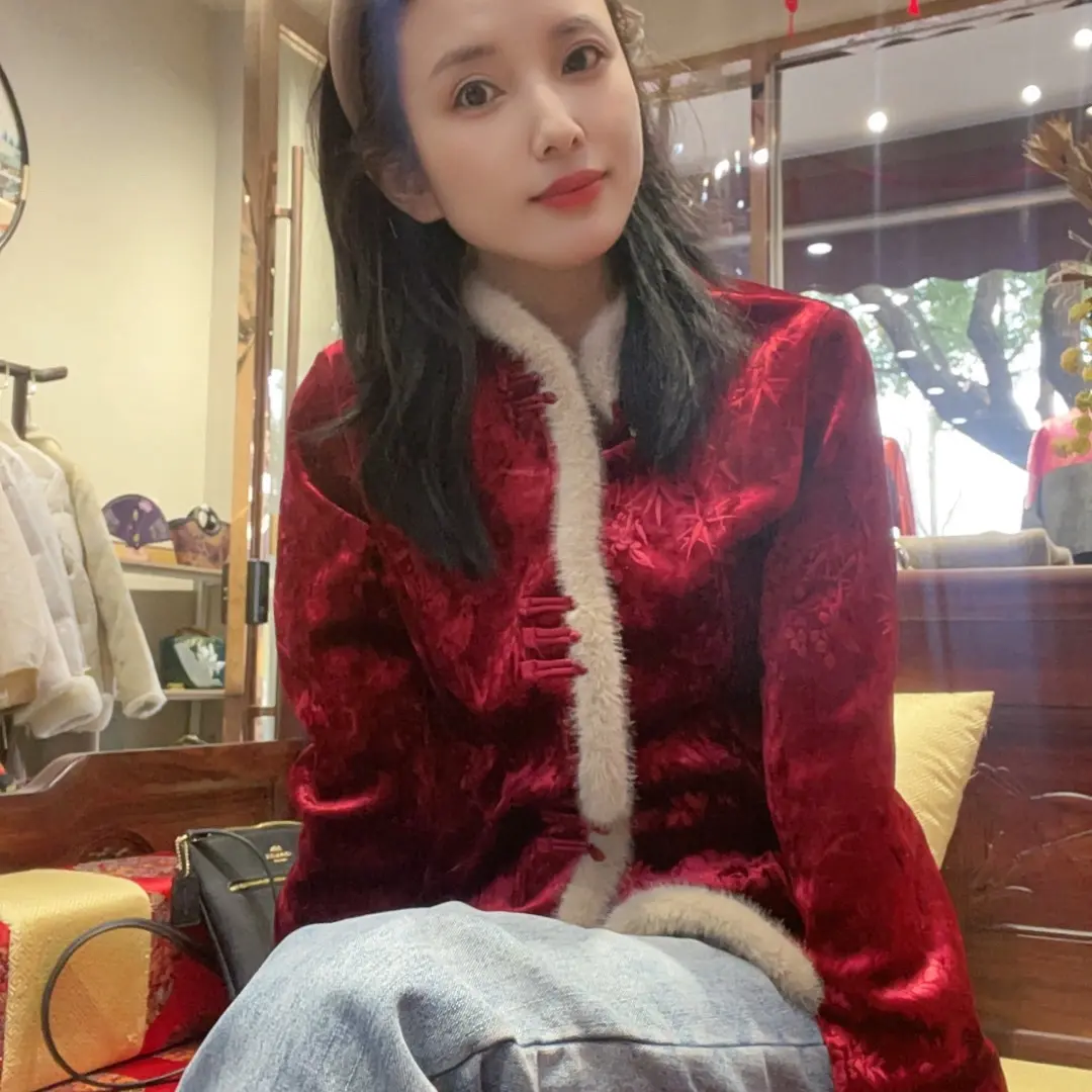 中式加绒加厚修身显瘦女士秋冬上衣