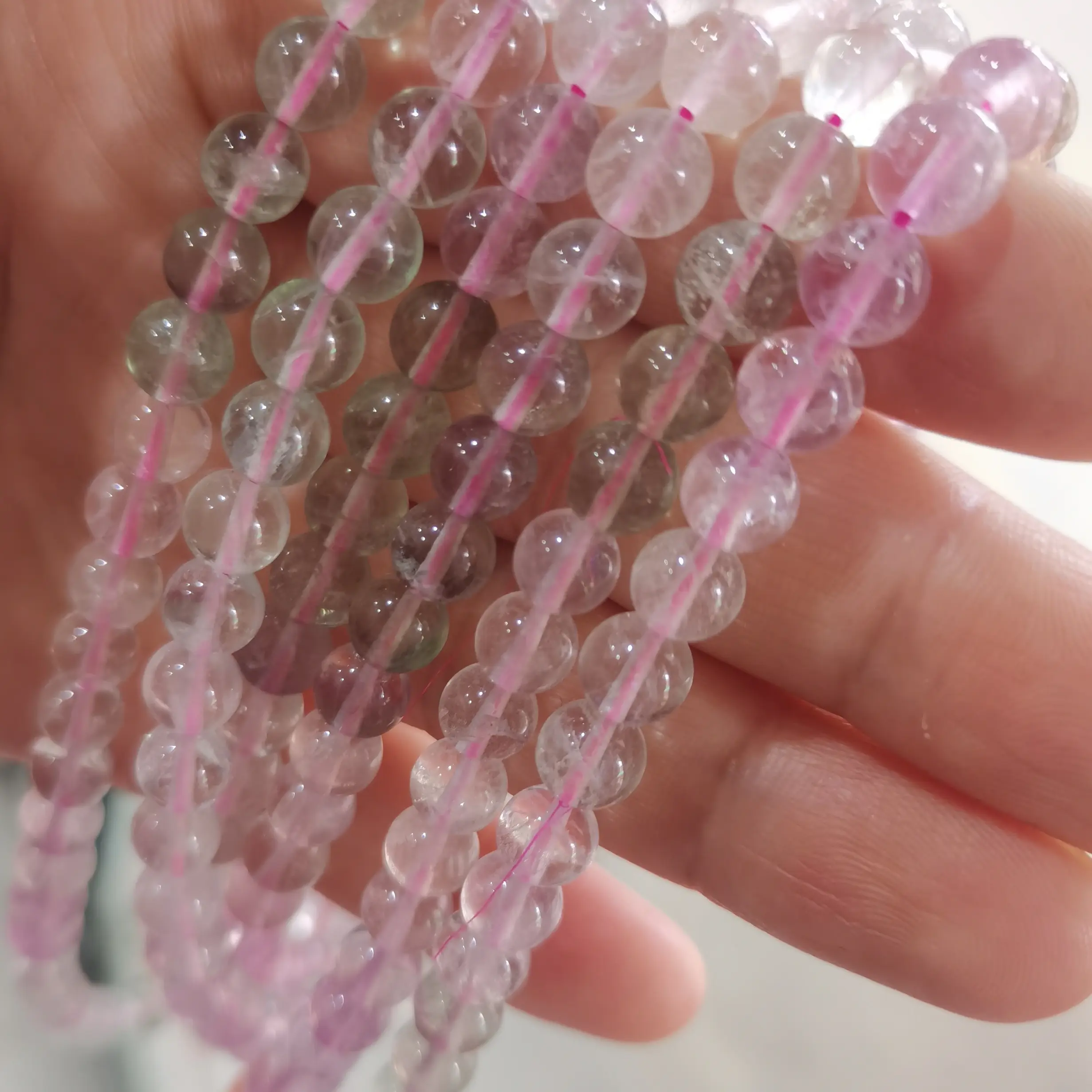 水晶手链 渐变多圈女款天然粉长链彩色