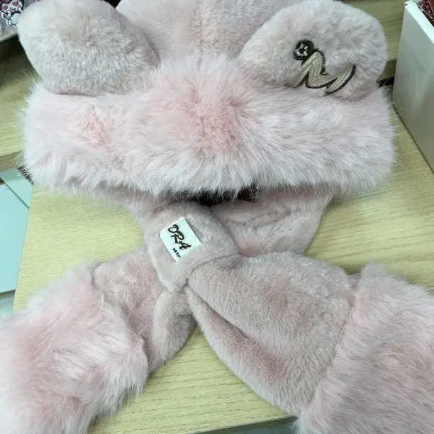 冬季新款中大童成人女士字母M保暖护耳围巾两件套