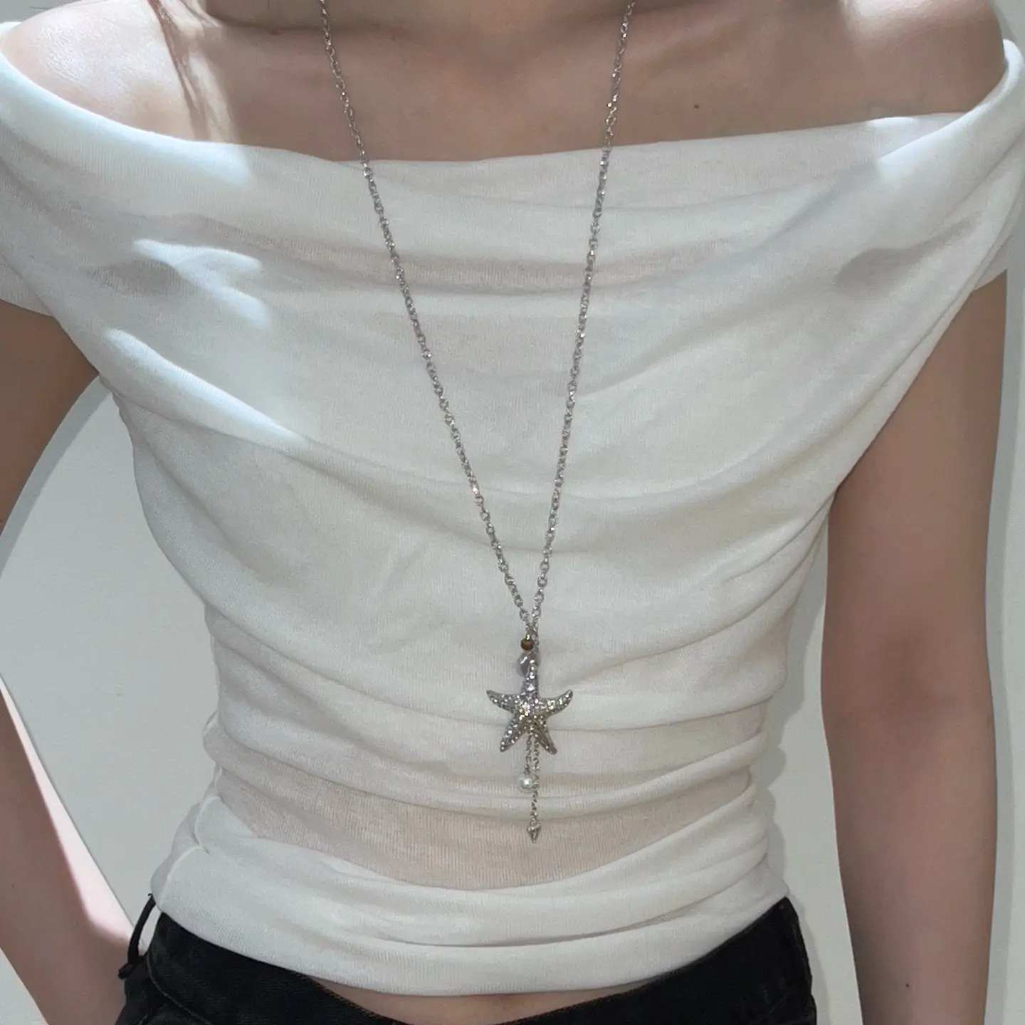 铜合金亚克力项链 铜合金亚克力 法式甜酷小众百搭长款女