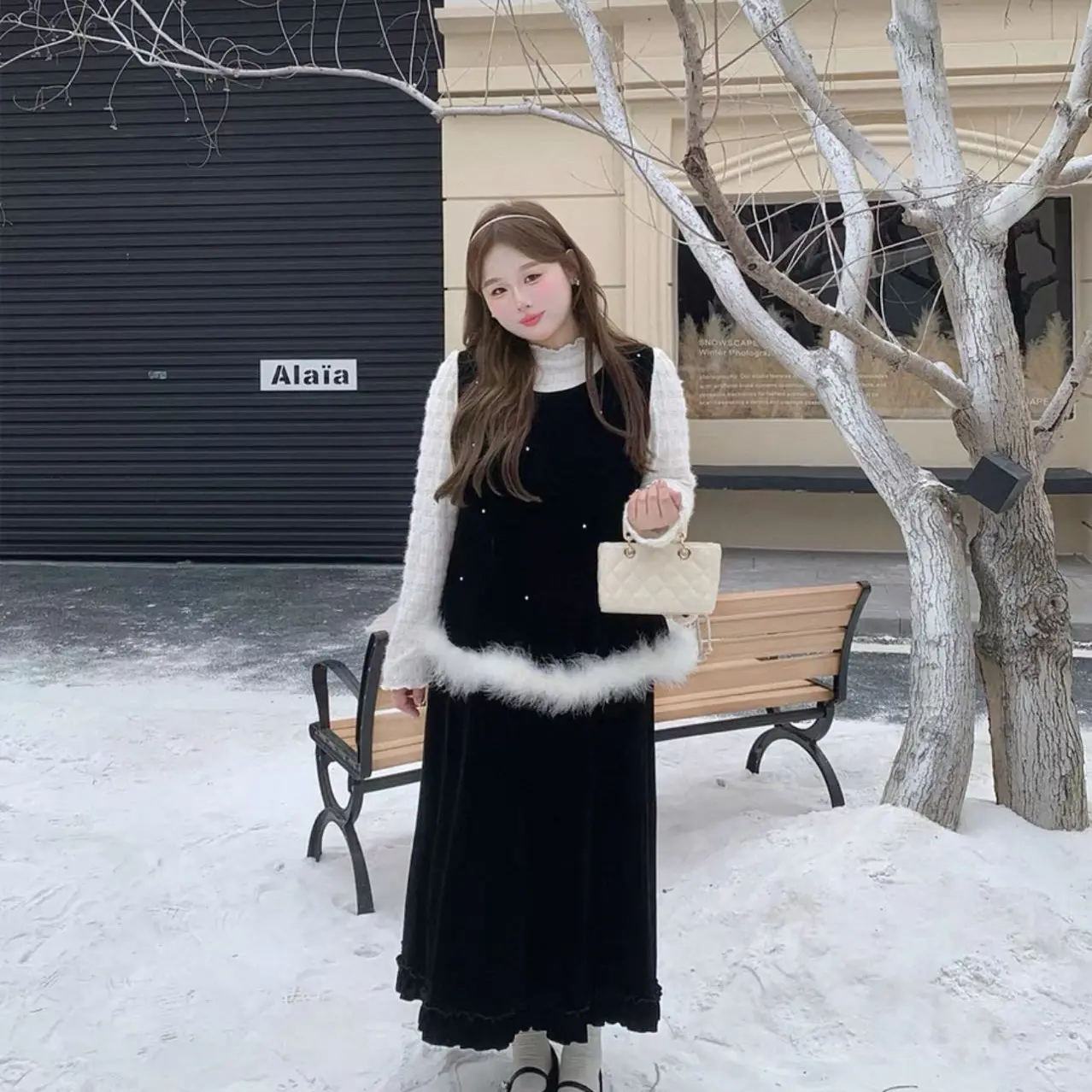 时尚套装女装定制圣诞针织衫上衣秋冬半身裙微胖三件套装