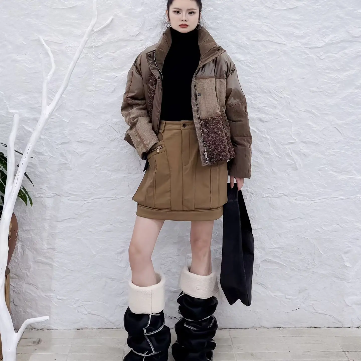 百和原创拼接短款立领设计羽绒服