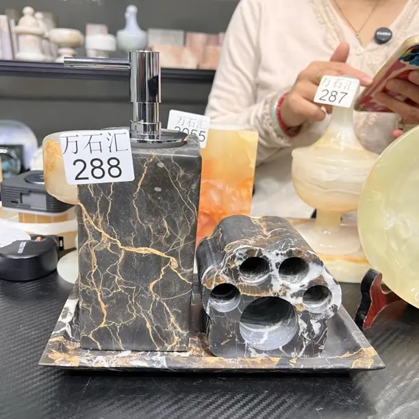 天然大理石洗漱套装家居摆件288三件套