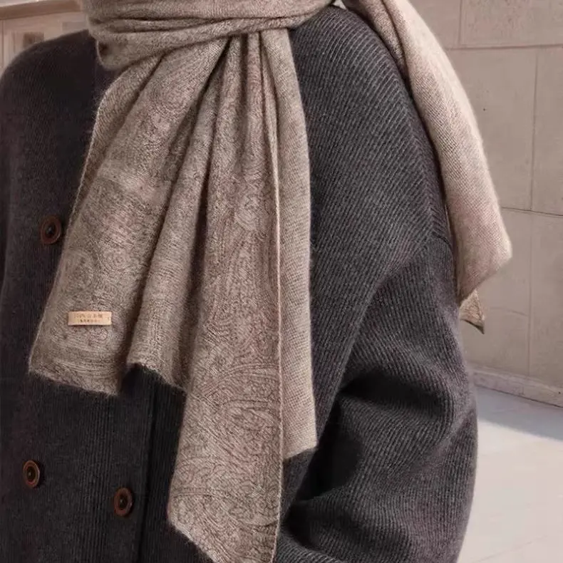 佩斯利腰果花复古印花山羊绒围巾意式老钱风保暖披肩外搭女