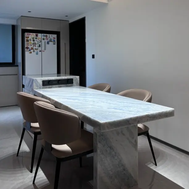 意式轻奢餐桌长方形简约蓝水晶巴西奢石岛台