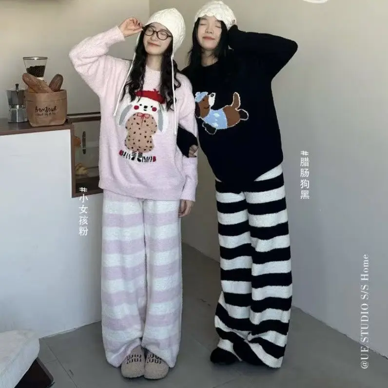 冬季加绒加厚半边绒保暖防静电立领女士可外穿家居服