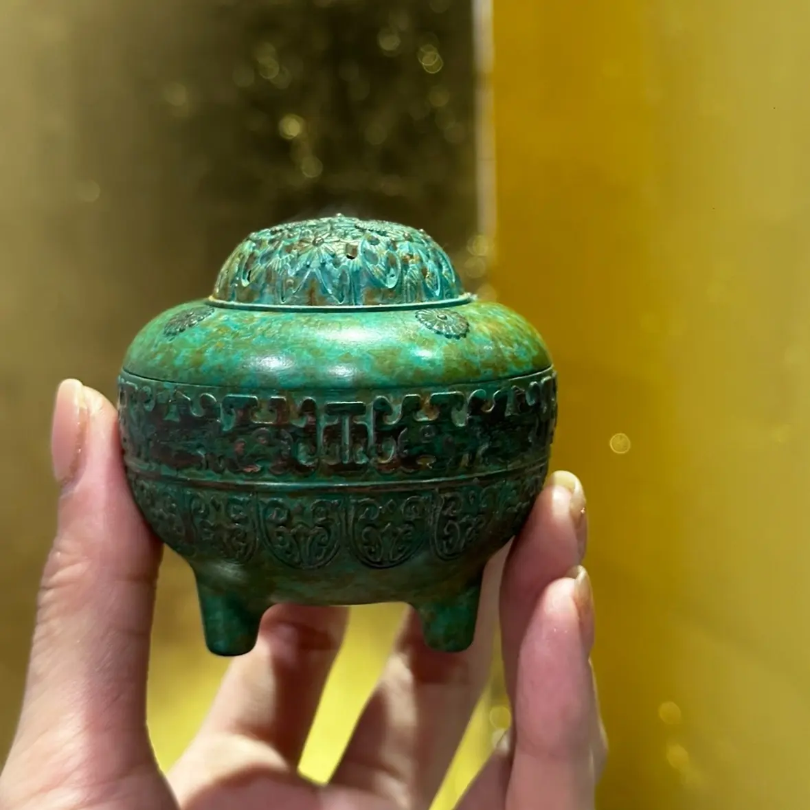 三足带祥云纹复古熏香炉中式茶室盘香炉