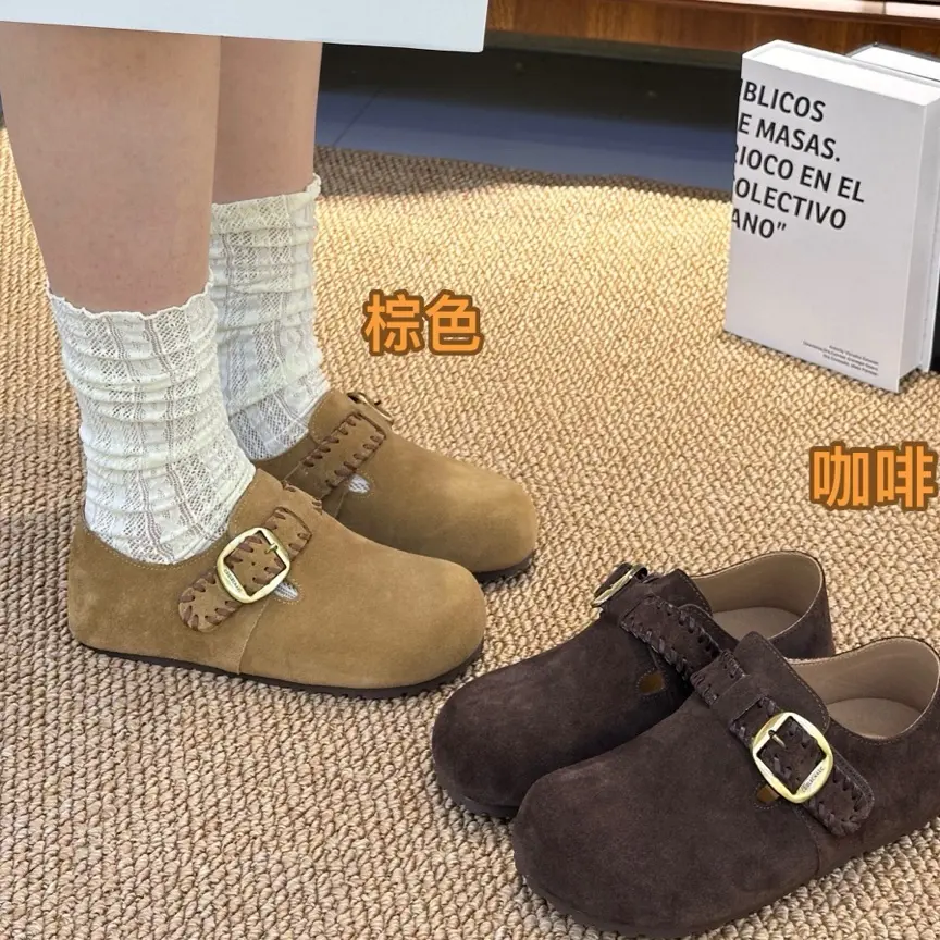 复古厚底内增高勃肯鞋包头秋冬外穿休闲两穿单鞋