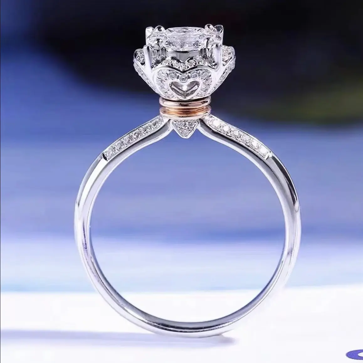 925银莫桑石戒指 925银莫桑石 【手捧花】女款戒指