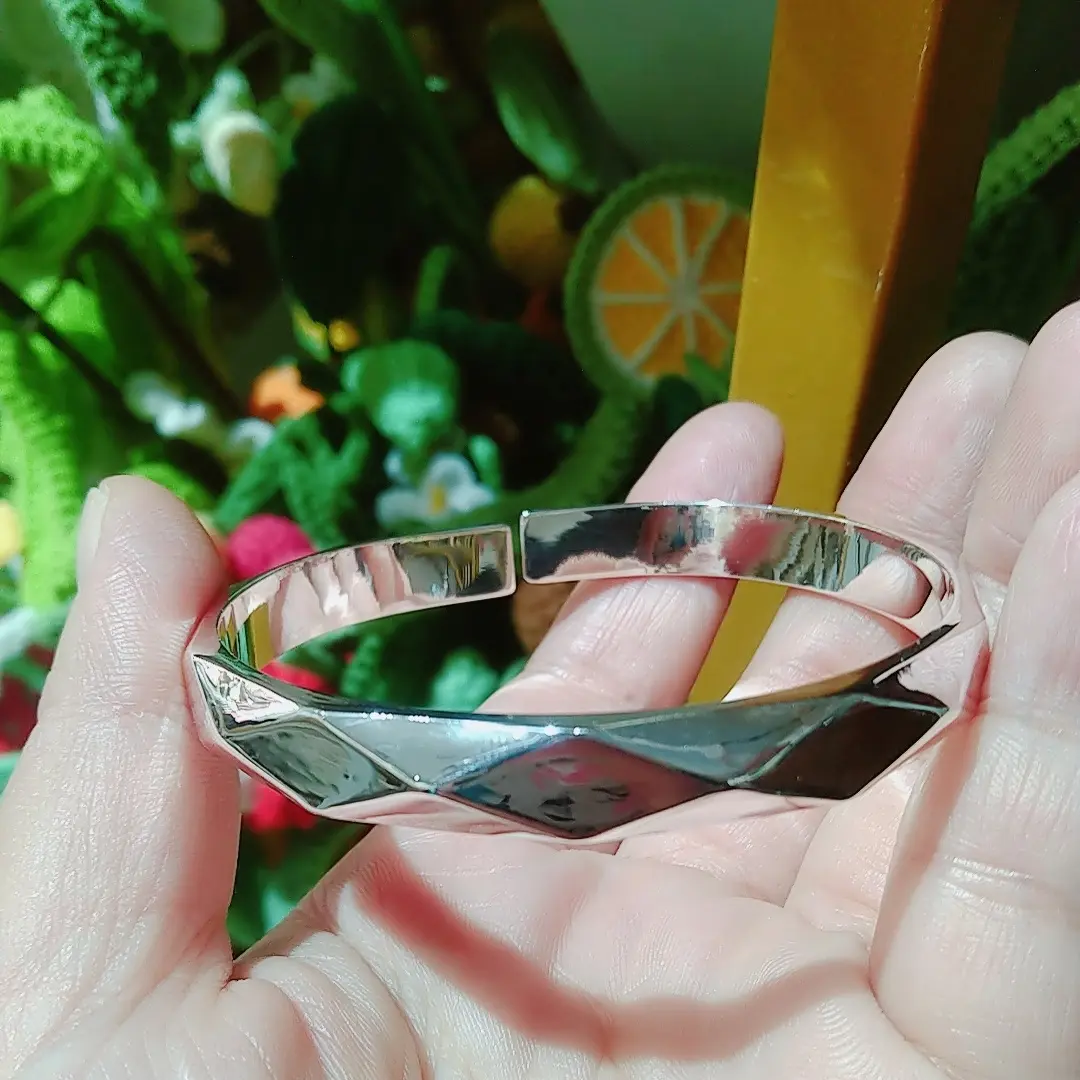 足银手镯  亮面菱形手镯