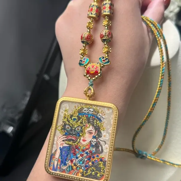 铜吊坠 【扎基拉姆】铜质手工彩绘唐卡吊坠赠送手工高货项链