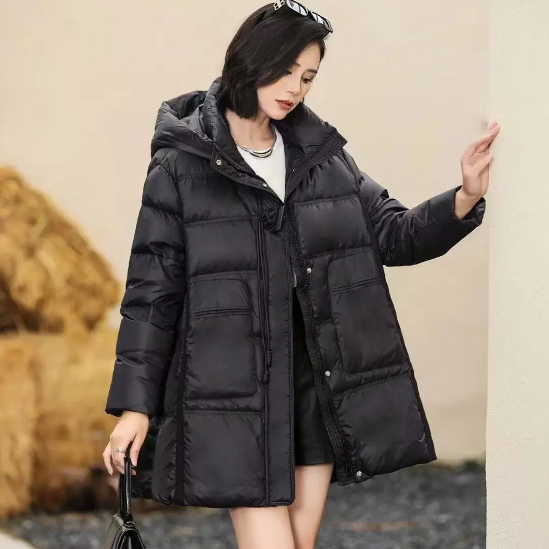 女中长款冬季新款宽松连帽加厚保暖休闲女士时尚外套