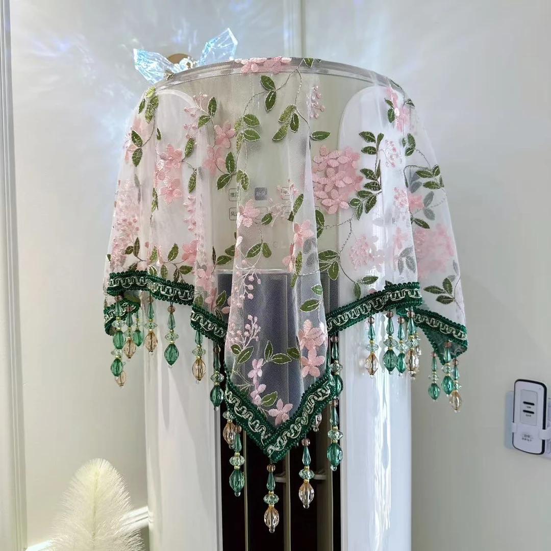 轻奢绿韵流苏边碎手工刺绣万能盖巾垫子