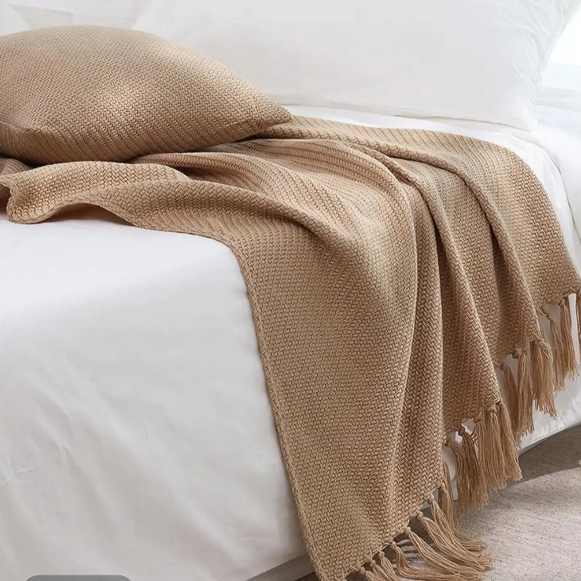 ［51-100］拼色款简约针织四季通用沙发毯纯色装饰盖毯搭巾空调