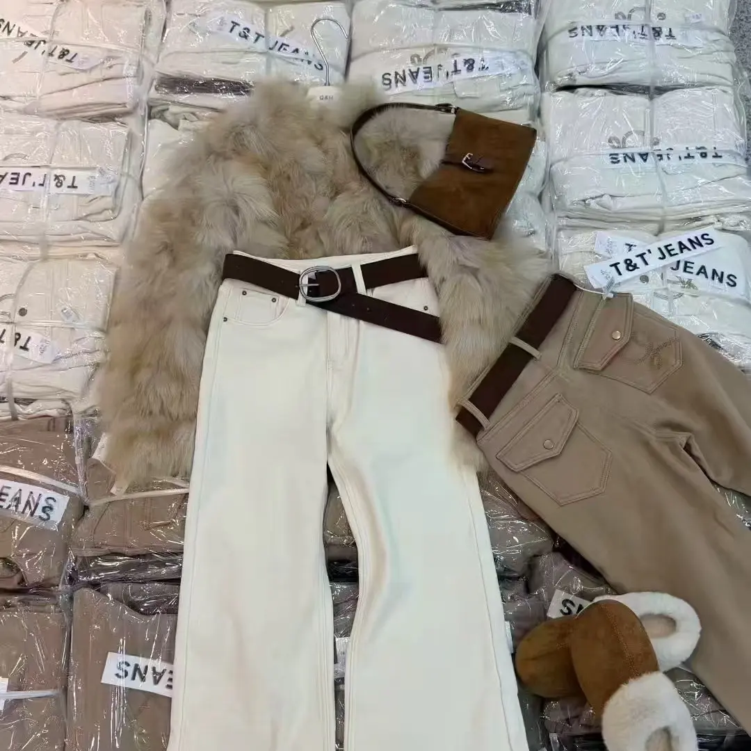 冬季高腰加绒微喇牛仔裤显瘦不贴腿设计感喇叭拖地裤