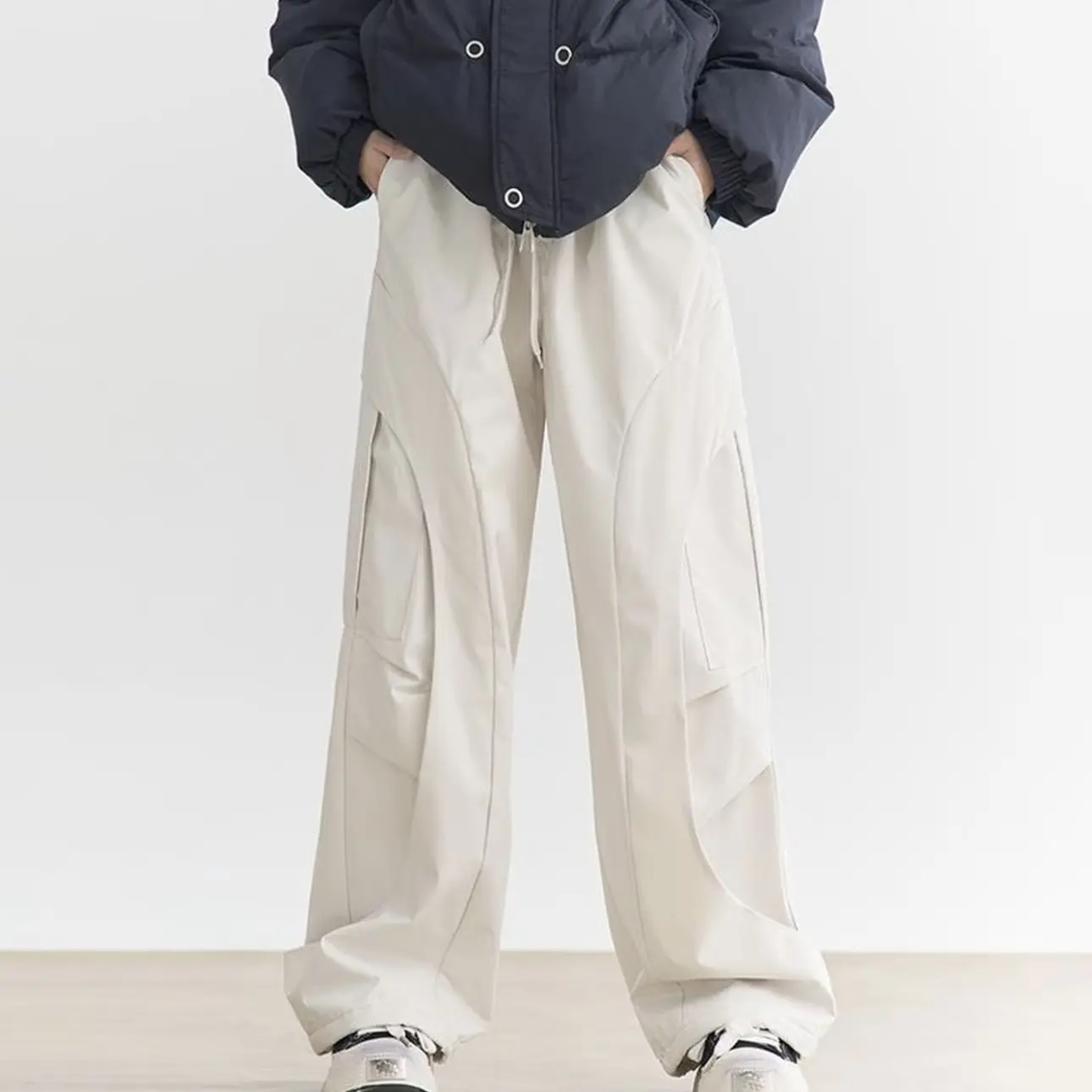 【ALKZ821】秋冬美式复古加绒抽绳束脚宽松直筒男士工装裤