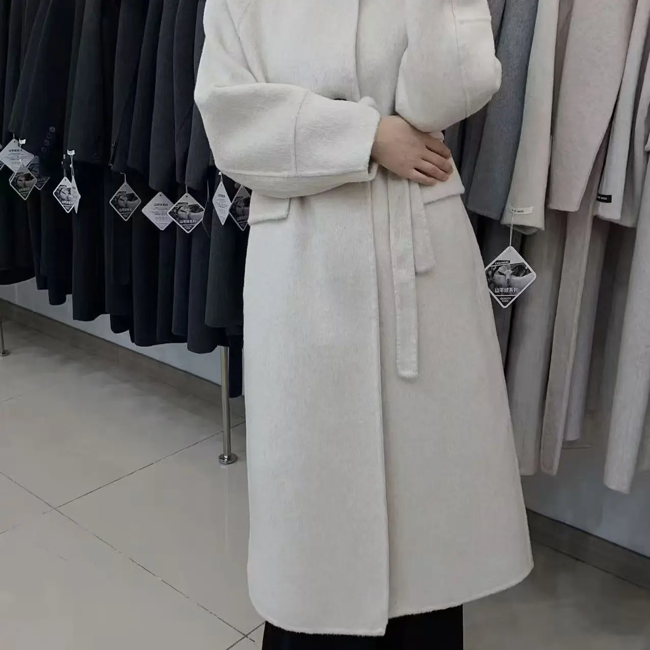 新款立领宽松双面绵羊毛长款时尚通勤大衣