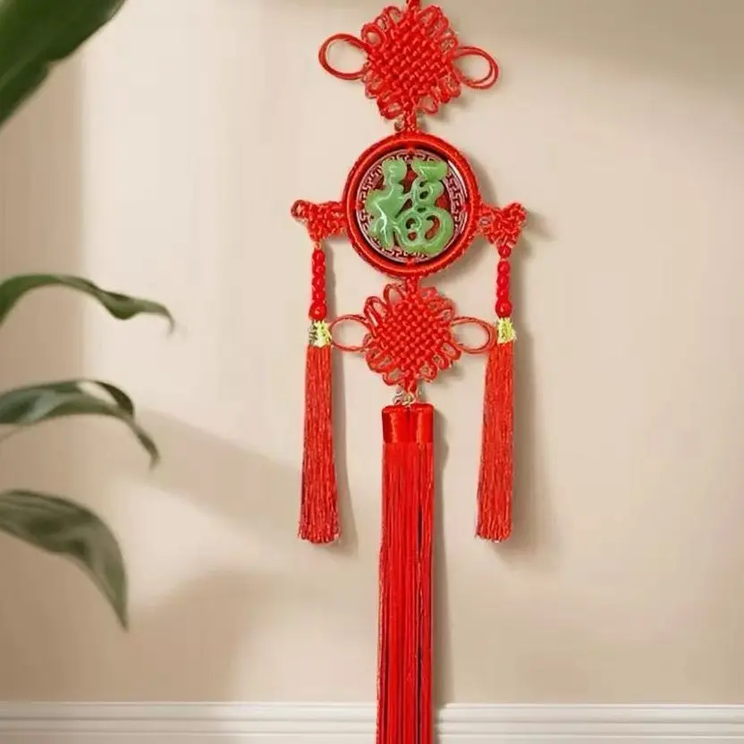［手工编织］桃镶玉福牌中国结客厅玄关入户门搬家新年吉祥挂饰