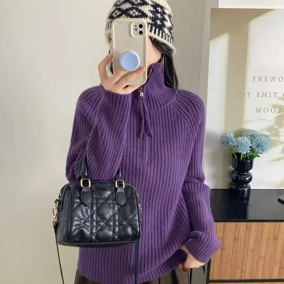 高级感半拉链宽松显瘦针织打底衫女秋冬百搭时尚上衣