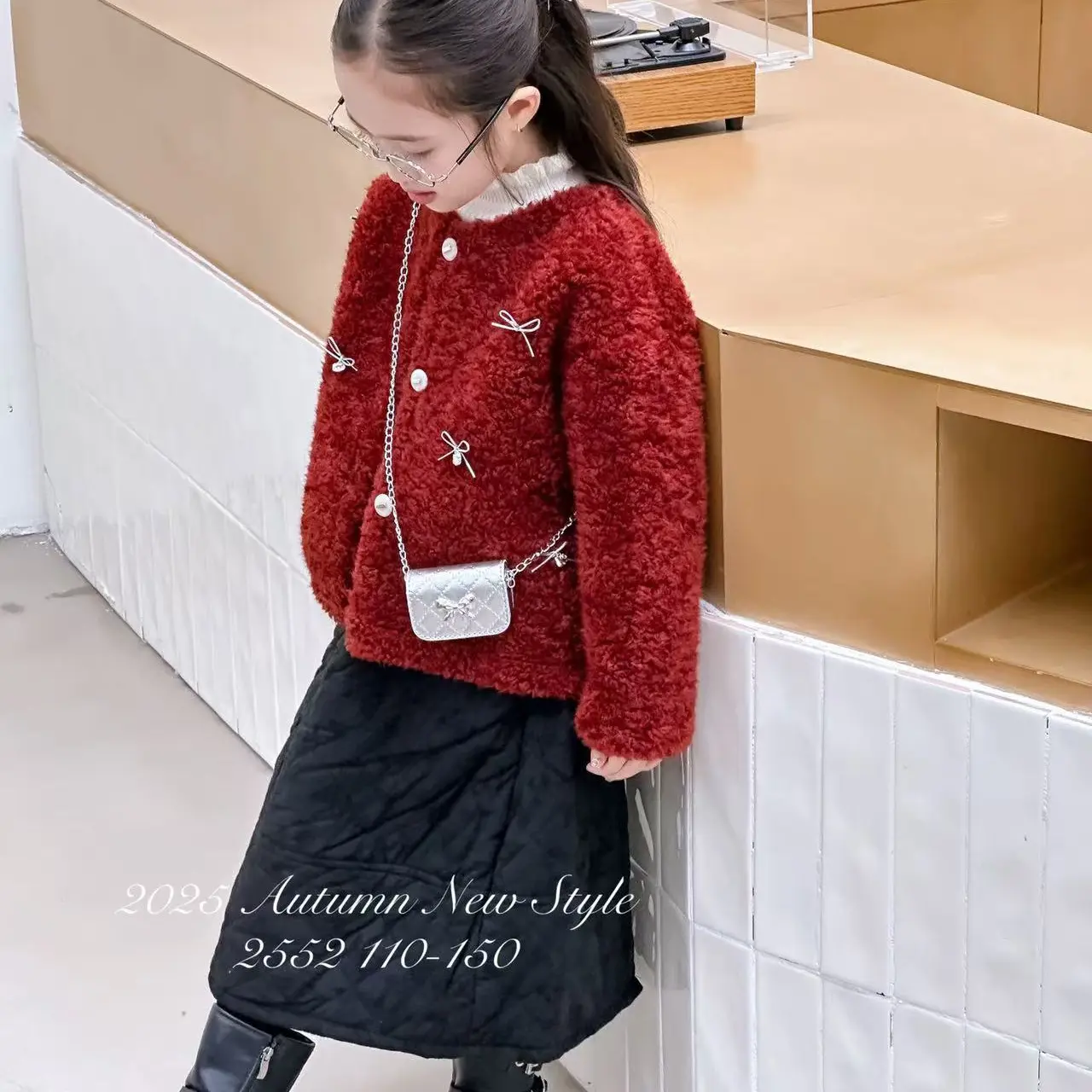 女童120-160风冬季圆领普通外套童装大衣加绒洋气